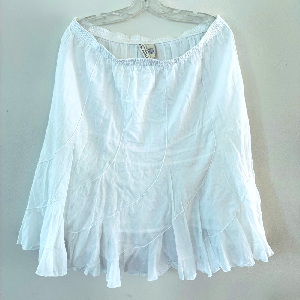 Studio West Apparel White Cotton Tiered Midi-Skirt L